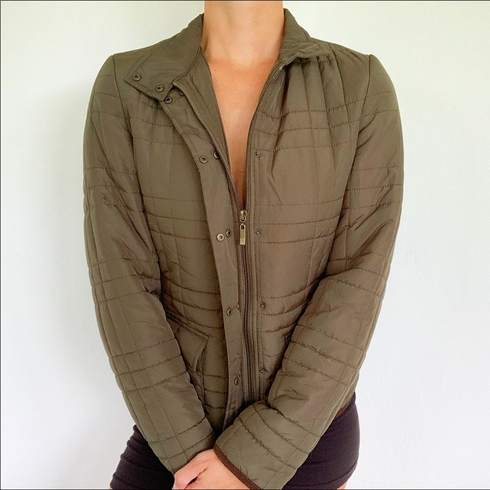 Merona army green quilted zip jacket size XS